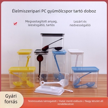 Négyzet alakú PC-plasztik tárolóedény, nedvességzáró és ütésálló, zárható fedéllel, tejes tea, gabonafélék és kávébab tárolására
