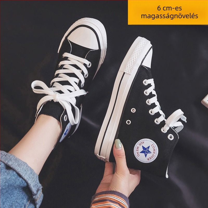 Női vászon sneaker 6 cm-es magasságnöveléssel, magas felső rész, koreai stílusú casual cipő, tavasz 2025 1226