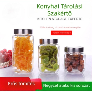 Zárható üveg tárolóedény, nagy kapacitású, nedvességálló élelmiszertároló fedéllel, cukortartó, teás tartó és gabonafélék tárolására szolgáló készlet