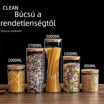 Kerek boroszilikát üveg tárolóedény, nagy kapacitású, nedvességálló és zárható fedél tea tárolásához