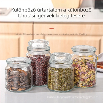 Zárható üveg tárolóedény, kerek formájú, teához, mézhez, savanyúsághoz és csípős szószokhoz, 750 ml