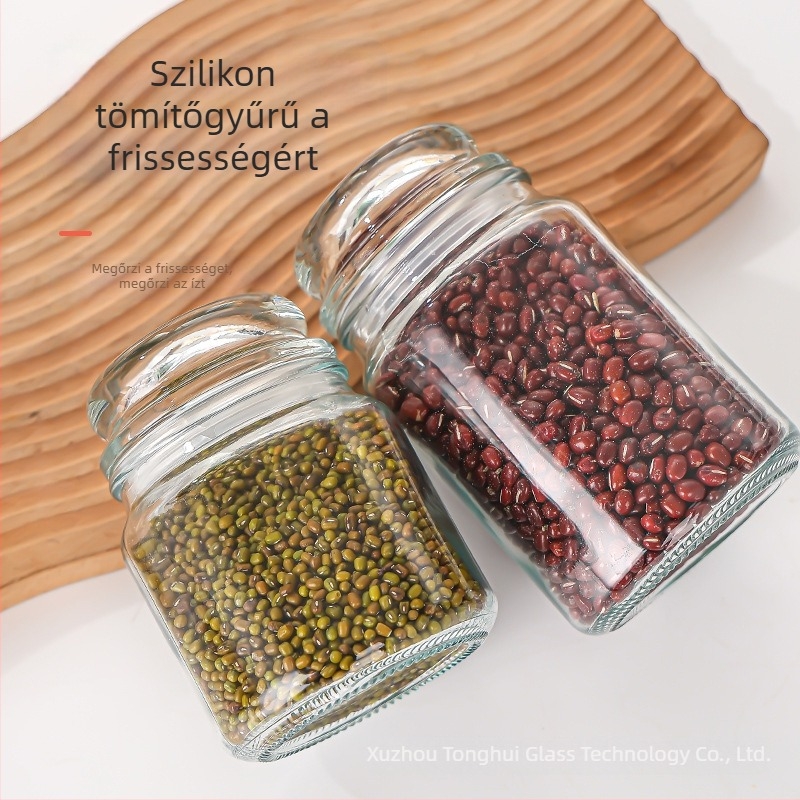 Zárható üveg tárolóedény, kerek formájú, teához, mézhez, savanyúsághoz és csípős szószokhoz, 750 ml