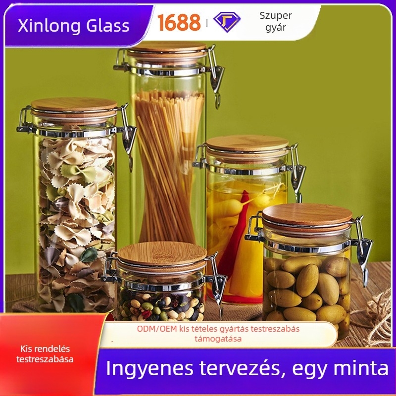 Üveg zárható edény gabonák és tea tárolására, konyhai tároló, átlátszó, kerek, 501-800 ml
