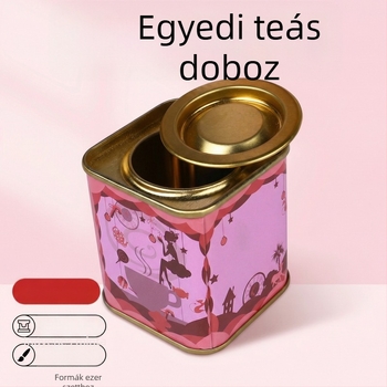 Nedvességálló zárt fémdoboz teához, négyszögletes, matt felület, testreszabható kapacitás