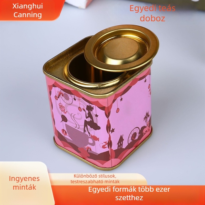 Nedvességálló zárt fémdoboz teához, négyszögletes, matt felület, testreszabható kapacitás