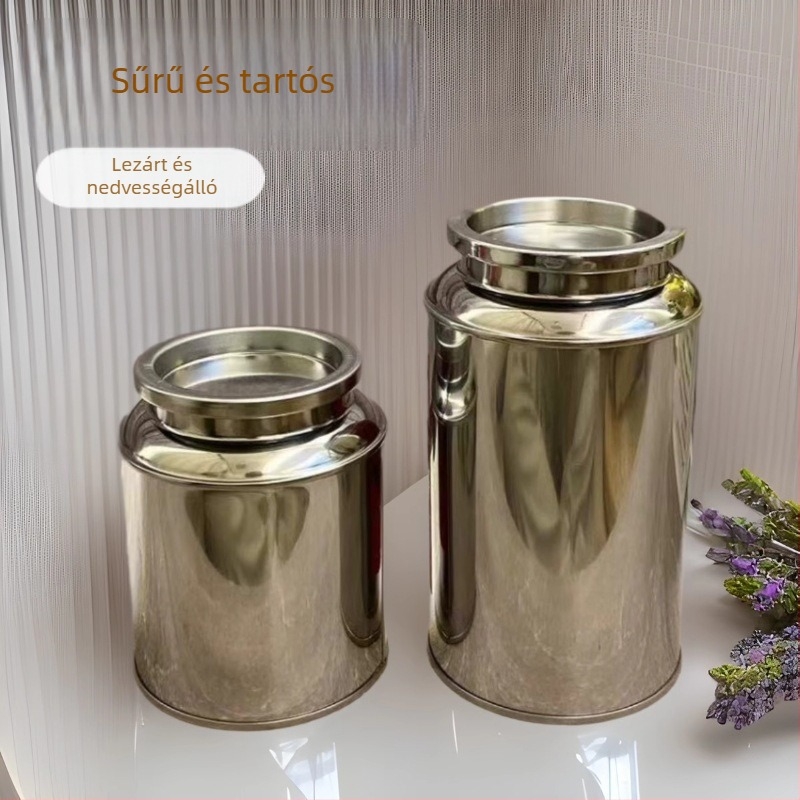 Rozsdamentes acél teásdoboz, 125 g – zárható fém teásdoboz fekete tea tárolására mandarinhéj mintával