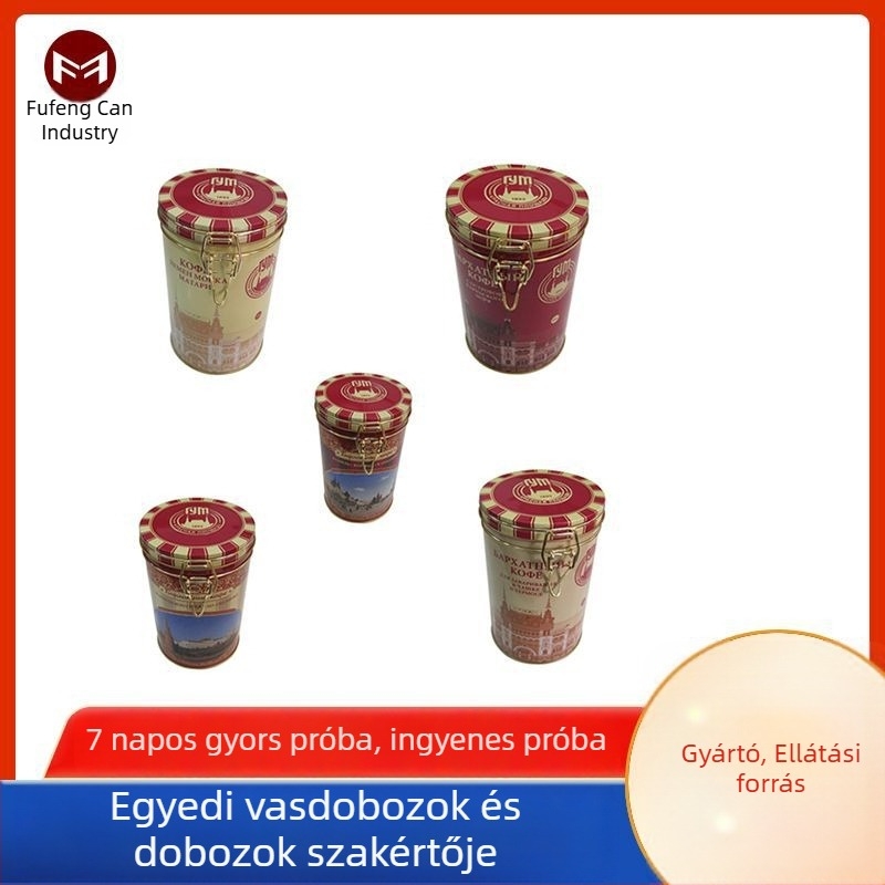 Kerek fémdoboz tömítőgyűrűvel és fém csattal tealevelekhez