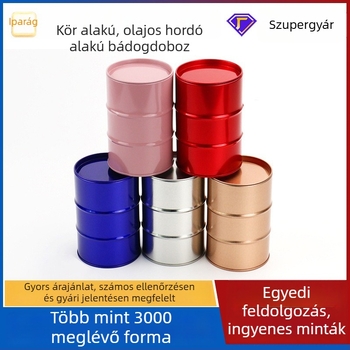 Személyre szabható kerek ón-doboz olajtartály formájú, zárt fémdoboz általános csomagoláshoz