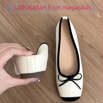 Női juhbőr balerinacipők, francia stílus, belső magasság-növelő, retro masni, slip-on