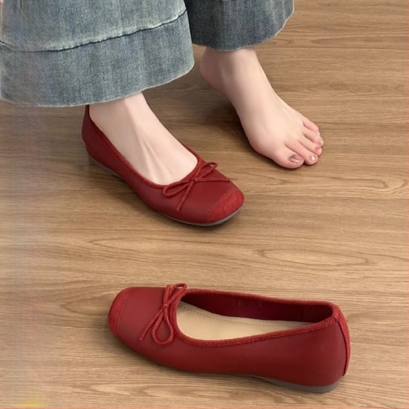 Női juhbőr balerinacipők, francia stílus, belső magasság-növelő, retro masni, slip-on