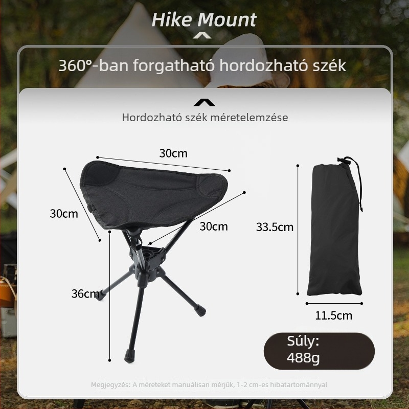 360°-os forgó háromlábú kempingszék, alumínium ötvözetből, összecsukható, ultra-könnyű túrázáshoz és horgászathoz