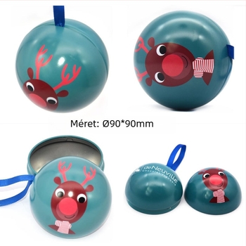 Egyedi karácsonyi cukorka-doboz, gömb alakú fémdoboz cukorkákhoz, 90 mm-es kör alakú karácsonyi doboz