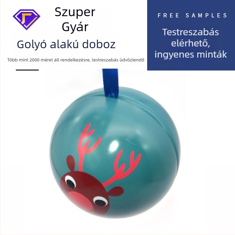 Egyedi karácsonyi cukorka-doboz, gömb alakú fémdoboz cukorkákhoz, 90 mm-es kör alakú karácsonyi doboz