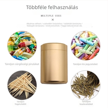 Hordozható alumínium-ötvözet tea- és gyógyszeres tartály, többfunkciós zárható fém tároló