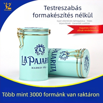 Személyre szabható fémdoboz teához, kör alakú zárófedelekkel, kávébaboknak vagy őrölt kávénak