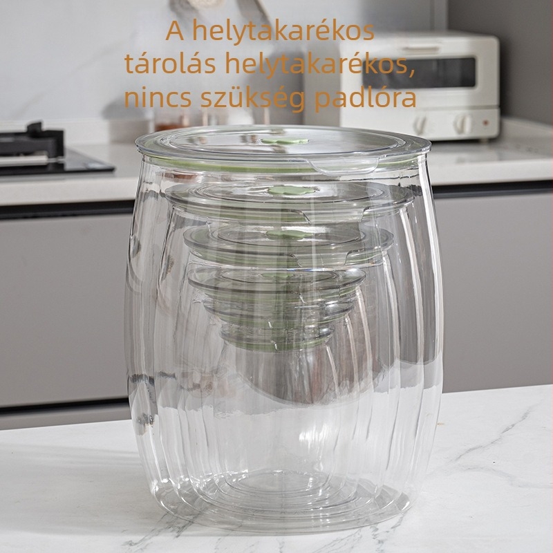 Zárható kör alakú tárolóedény diófélék, gabonák, teák, szárított gyümölcsök, gyógynövények és mandarinhéj számára, 4,1–5 L, PET, nedvességálló