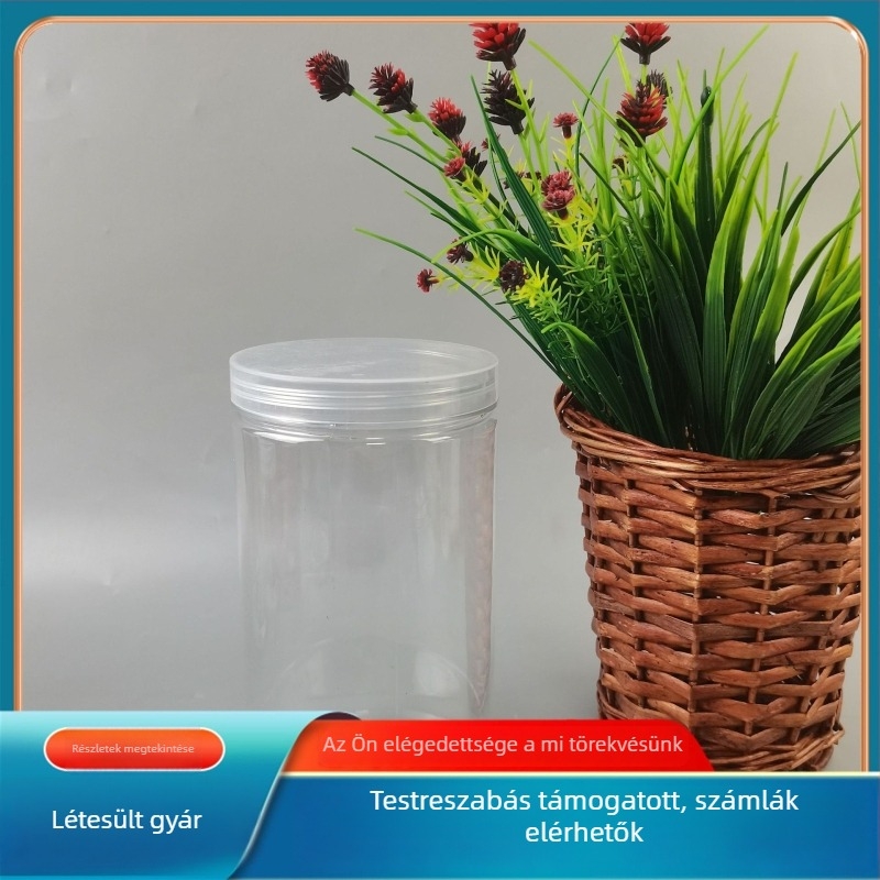 Átlátszó PET műanyag üveg diófélék és aszalt gyümölcsök tárolására, 1–2 literes kapacitás