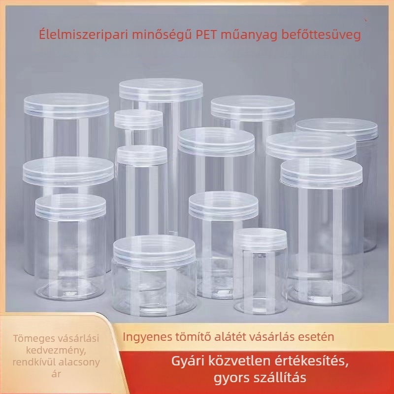 65 mm-es széles szájú zárható PET műanyag tárolóedény tea és diófélék számára