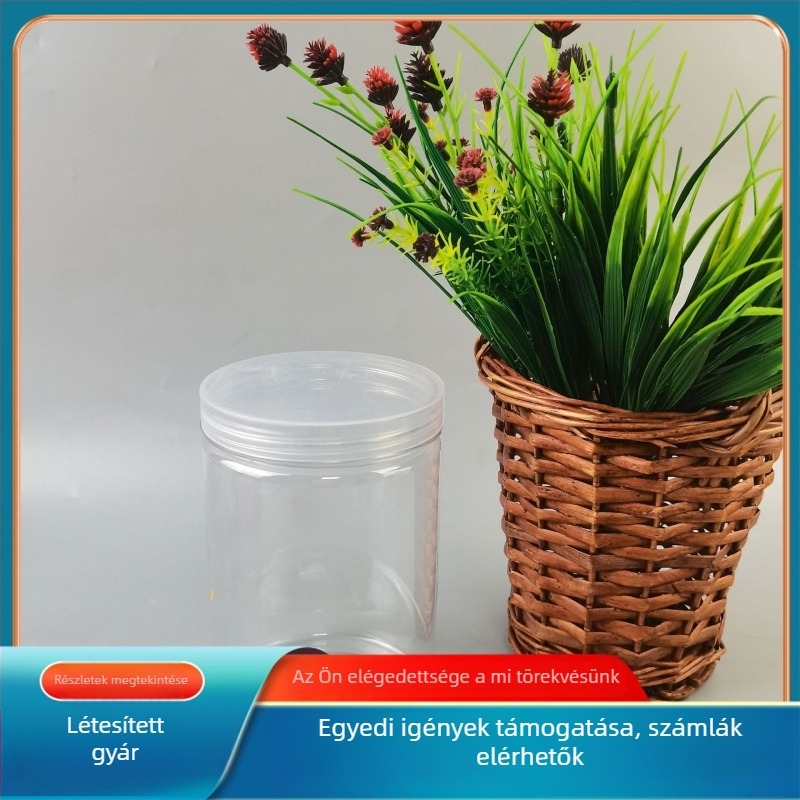 PET műanyag tárolóüveg nassolnivalók, gyümölcsök, diófélék és aszalt gyümölcsök porciózott tárolásához