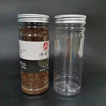 PET élelmiszer-minőségű műanyag üres edény átlátszó alumínium fedővel, 350 ml, 60 mm Ø, zárható tartó virágos teához, süteményekhez és diófélékhez