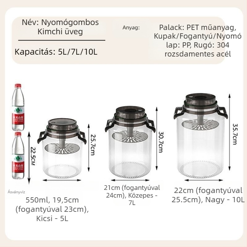Zárható műanyag savanyúságos üveg, élelmiszer-minőségű, fogantyúval, tárolóedény