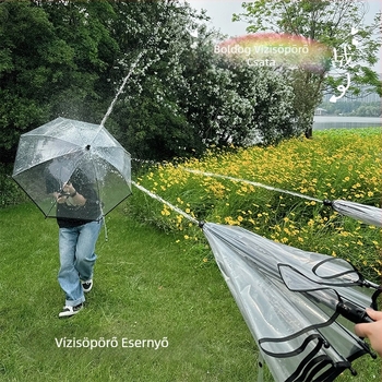 Átlátszó esernyő vízipisztollyal, kihúzható permetező mechanizmus, egyenes rúd, hosszú fogantyú, gyerekjáték, magas nyomású, hosszú hatótávolsággal