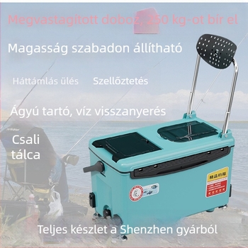 32 literes multifunkcionális horgász doboz összecsukható székkel és aerátorral, kék, PP