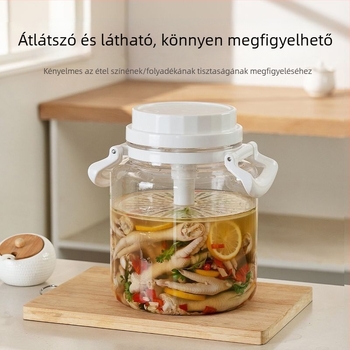 Zárható műanyag savanyúságos üveg, fogantyúval, tárolóedény, kapacitás 5 L vagy nagyobb