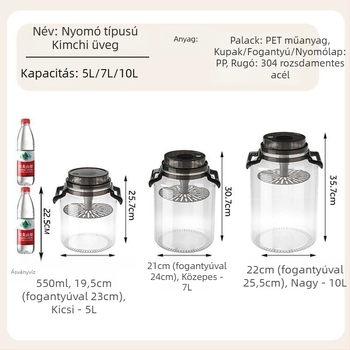 Zárható műanyag savanyúságos üveg, fogantyúval, tárolóedény, kapacitás 5 L vagy nagyobb