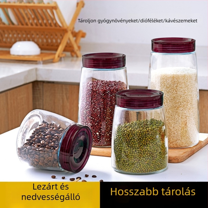 Zárható üveg tárolóedény gyógynövényekhez, kávébabokhoz és kimchihez, fedéllel