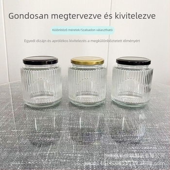 Kerek üveg tárolóedény függőleges csíkokkal, 301–500 ml, zárható fedél