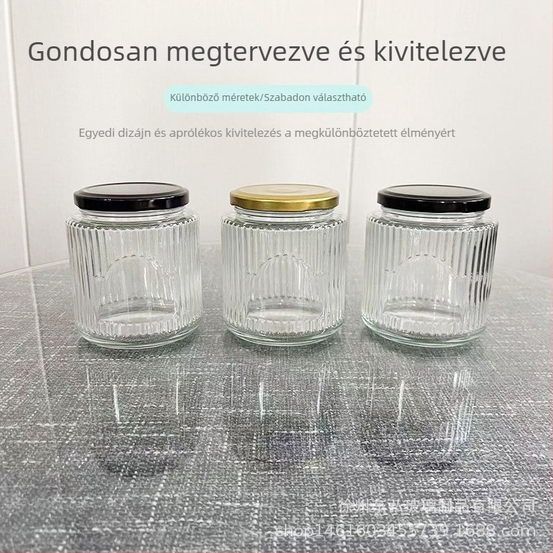 Kerek üveg tárolóedény függőleges csíkokkal, 301–500 ml, zárható fedél