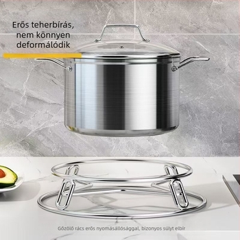 Rozsdamentes acél edények és fazékok konyhai polca, égési sérülések elleni védelem, hőszigetelt gőzölő rács, edények tároló polc
