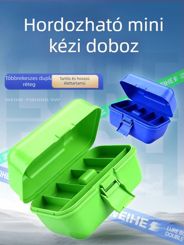 Weihe Sports Mini hordozható horgász felszerelés kiegészítőinek doboza, kisebb alkatrészekhez tartozó szerszámos doboz, kétszintes tároló, PP anyag