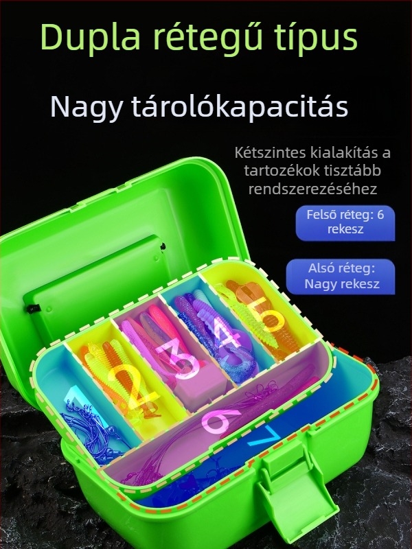 Weihe Sports Mini hordozható horgász felszerelés kiegészítőinek doboza, kisebb alkatrészekhez tartozó szerszámos doboz, kétszintes tároló, PP anyag