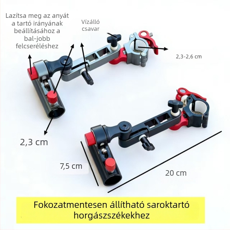 Végtelenül állítható sarokhorgász széktartó és sarokdoboz-tartó, alumíniumötvözet