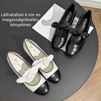 Női Mary Jane cipő, masszív sarokkal, 6 cm növelés, masni, színes blokkok, kerek orr