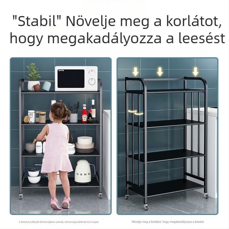 Háromrétegű konyhai tárolóállvány szénacélból, kerek sarkokkal