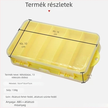 Conora kétoldalas 13 rekeszes tároló doboz horgászathoz, ABS átlátszó műanyagból, puha csalikkal