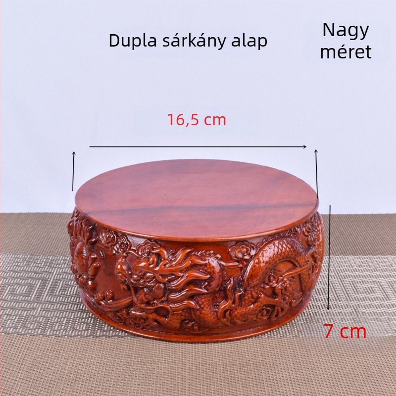 Masszív tömörfa kör alap, kiemelt faragással, két sárkány játszik a gyöngy motívummal – faragott fa dekoratív szobra
