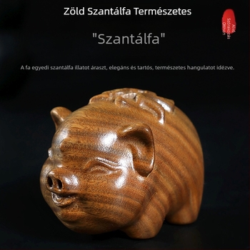 Kézzel faragott, természetes zöld szantálfa disznófigura, fa szobor szerencse szimbólummal