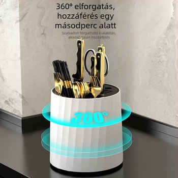 Skandináv stílusú forgó késállvány, 360°-os forgással, helytakarékos a pulton, kompatibil kínai és nyugati késekkel, konyhai tároló