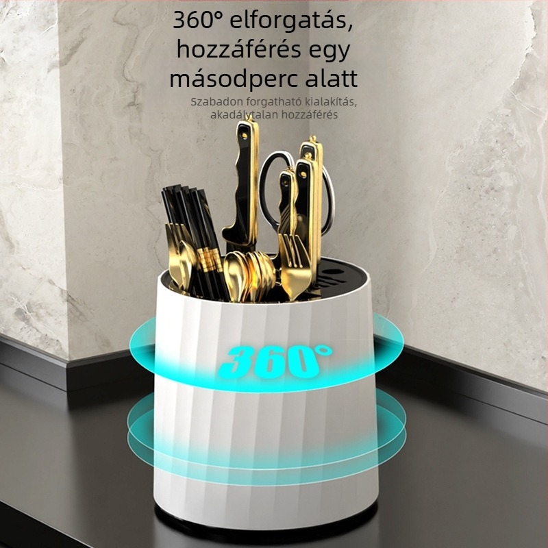Skandináv stílusú forgó késállvány, 360°-os forgással, helytakarékos a pulton, kompatibil kínai és nyugati késekkel, konyhai tároló