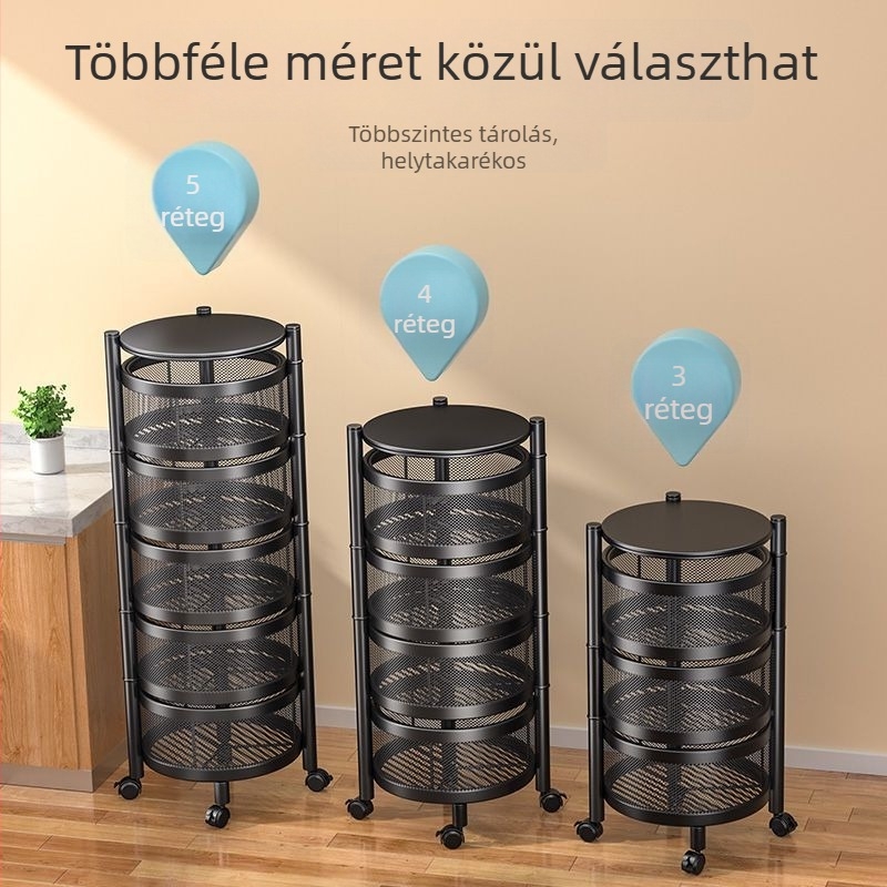 Kör alakú forgó konyhai tároló gyümölcsök és zöldségek számára, több szintű nassolnivaló szervező a nappaliba