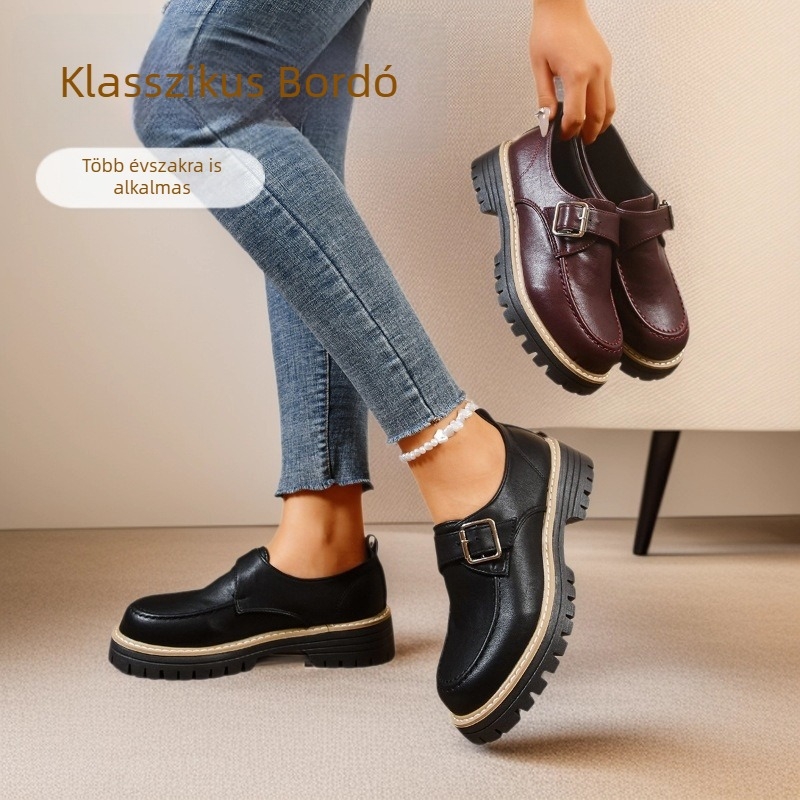 Velúr loaferek tavasz-őszre, nagyméretű női cipők brit stílusban, vastag sarkú és vastag talppal, retro