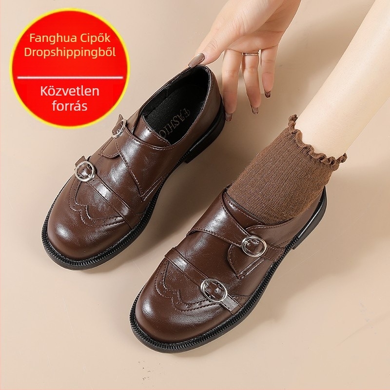 Női brit stílusú chunky-heel loafer PU-bőrből, tavasz 2026