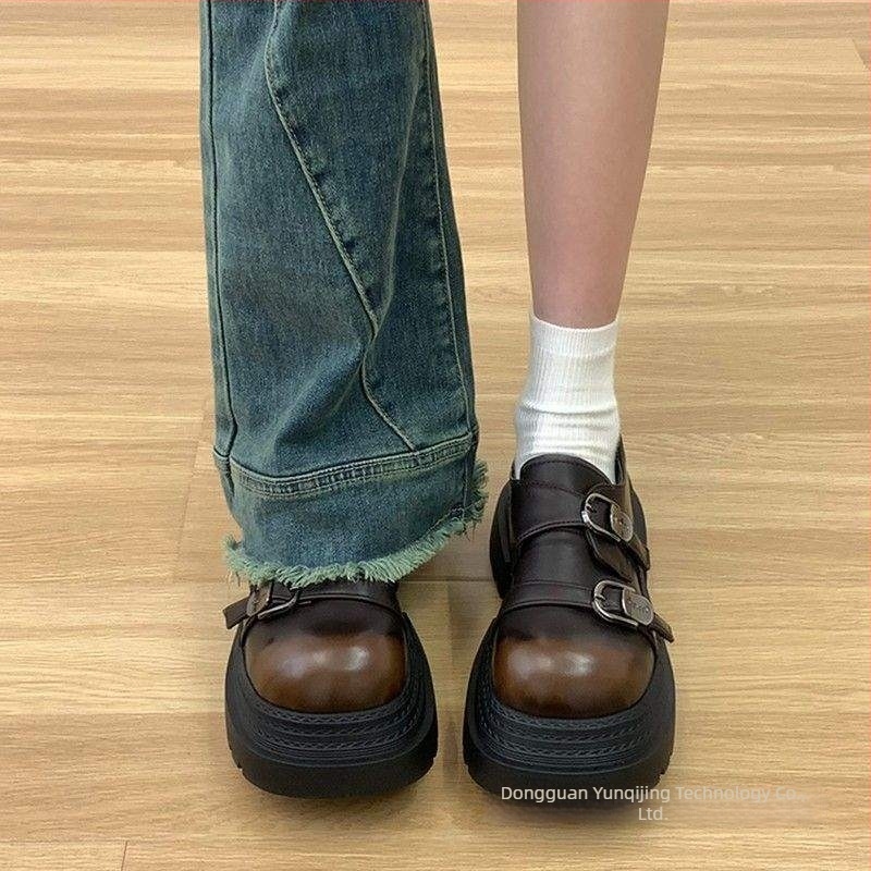 Manqianyin retro platformos csatos loafer nőknek, vastag talppal, tavasz 2025