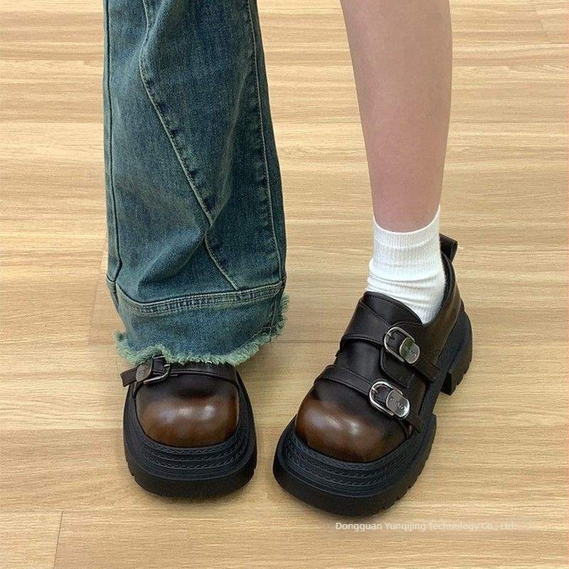 Manqianyin retro platformos csatos loafer nőknek, vastag talppal, tavasz 2025