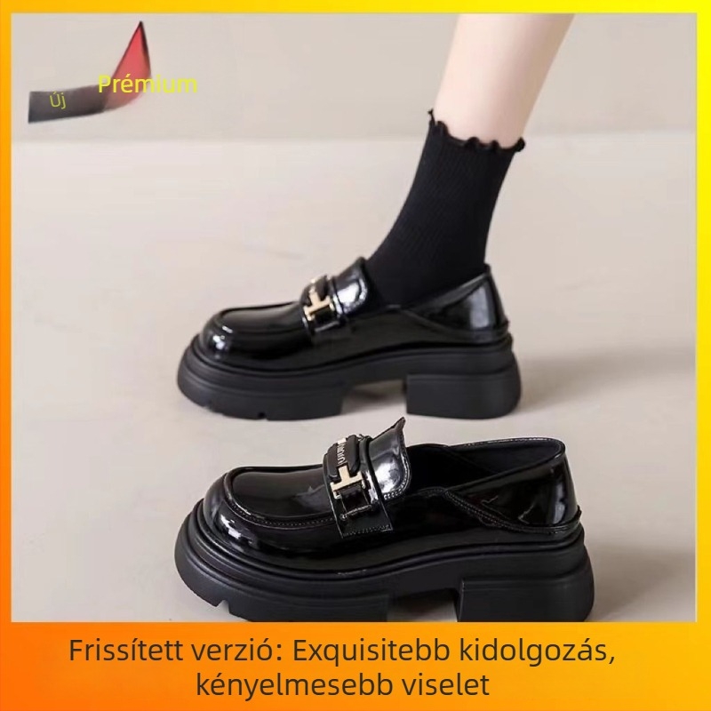 Női vastag talpú loafer középmagas sarkú, kerek orrú, PU felső rész, Mary Jane stílus, slip-on