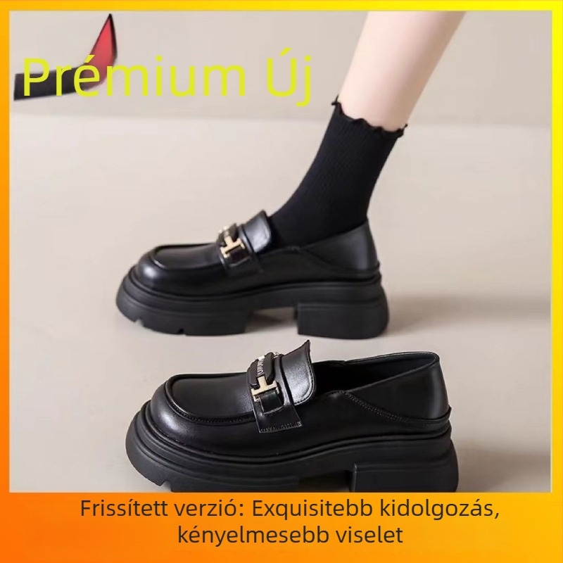 Női vastag talpú loafer középmagas sarkú, kerek orrú, PU felső rész, Mary Jane stílus, slip-on